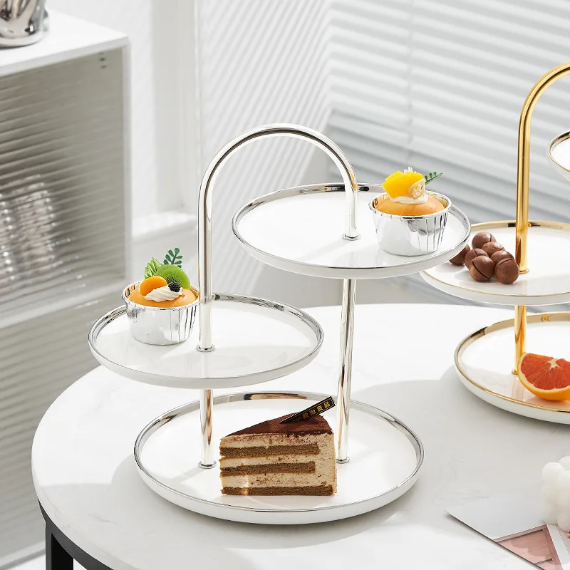 Ceramic Dessert Table Ornament Display Rack Cold Food Tea Break Table High Tray Multi-layer Wedding Birthday Cake Plate