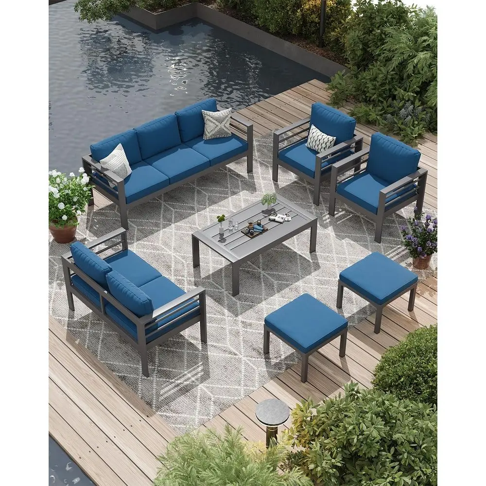 

9-местный уличный секционный диван-комплект с кофейным столиком, синий