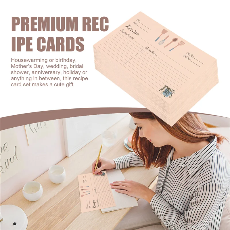 Popular Recipe Cards Set Kit 4X6inches Of 100 Double Sided Thick Cardstock Blank Recipe Cards Set For Mom, Sister, Daughter, Fri