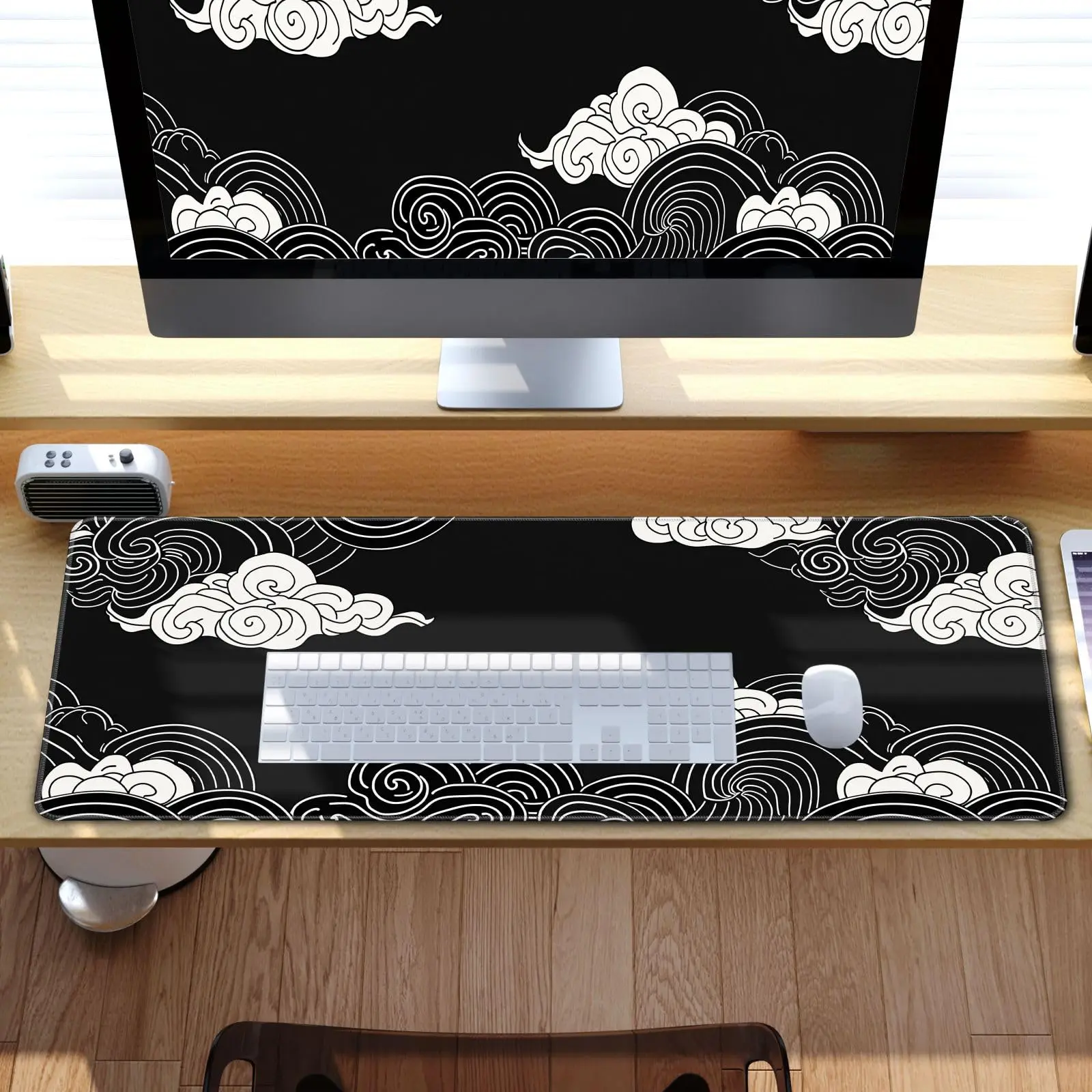 Black and White Mouse Pad Japanese Clouds Mousepad Anime Big Mouse Pads for Desk Large Gaming for Men Desk Pad for Laptop,Office