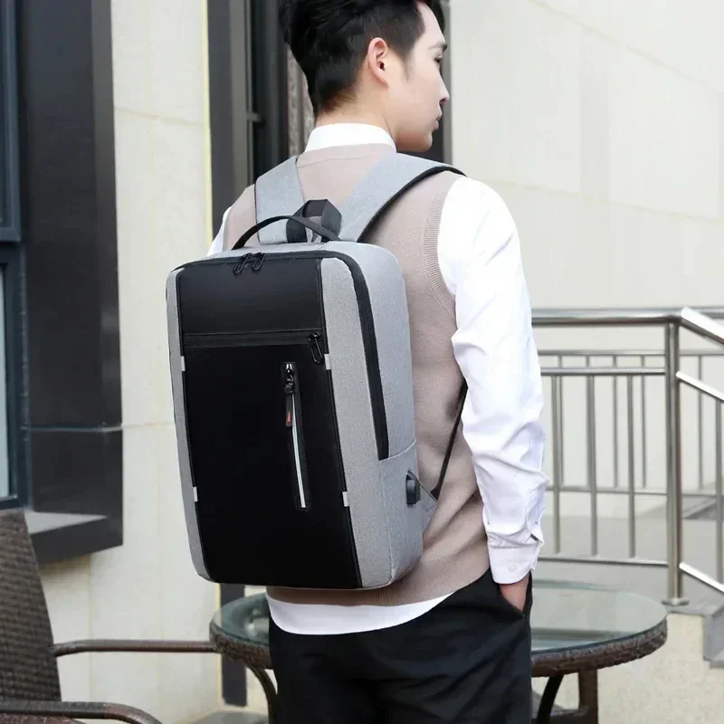 Ransel Laptop Oxford Tahan Air Pria 15,6 Inci dengan Port Pengisi Daya USB Tas Sekolah Perjalanan Bisnis Kapasitas Tinggi