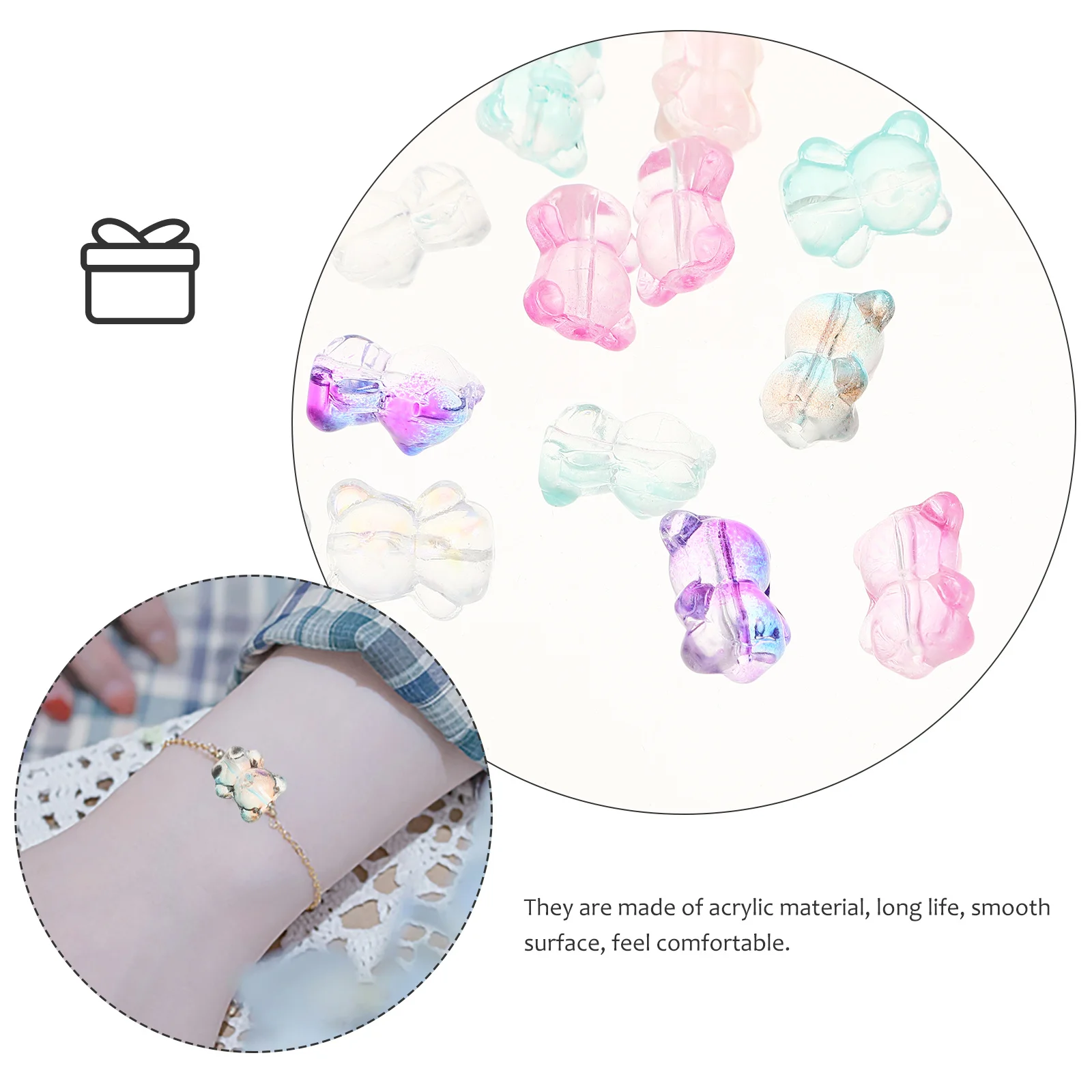 

100Pcs Bear Beads Hanging Hole Small Glass Beads for Jewelry Making DIY Bracelets Necklaces Charms Crafts Bear Charm