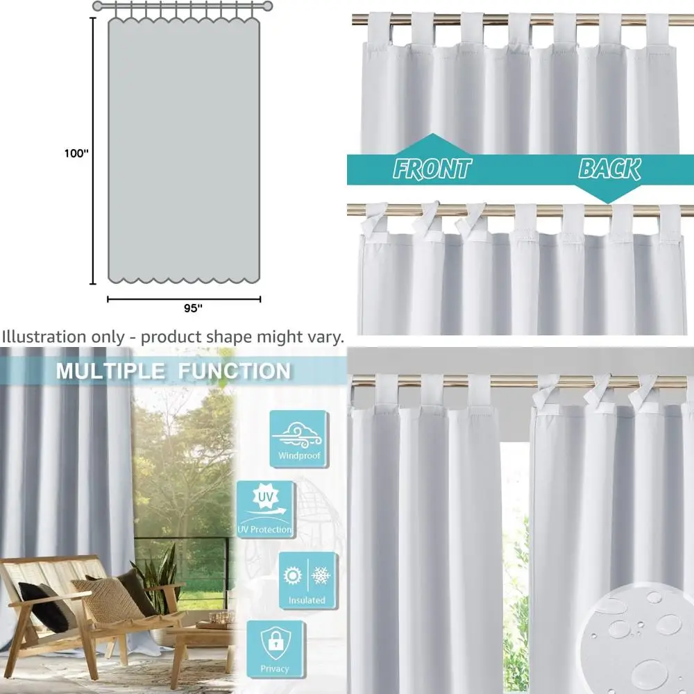 Wasserdichte Outdoor-Vorhänge – 2-teiliges Set, UV-beständig, abnehmbar, Privatsphäre für Terrassen, 100 B x 95 l, Grauwiß