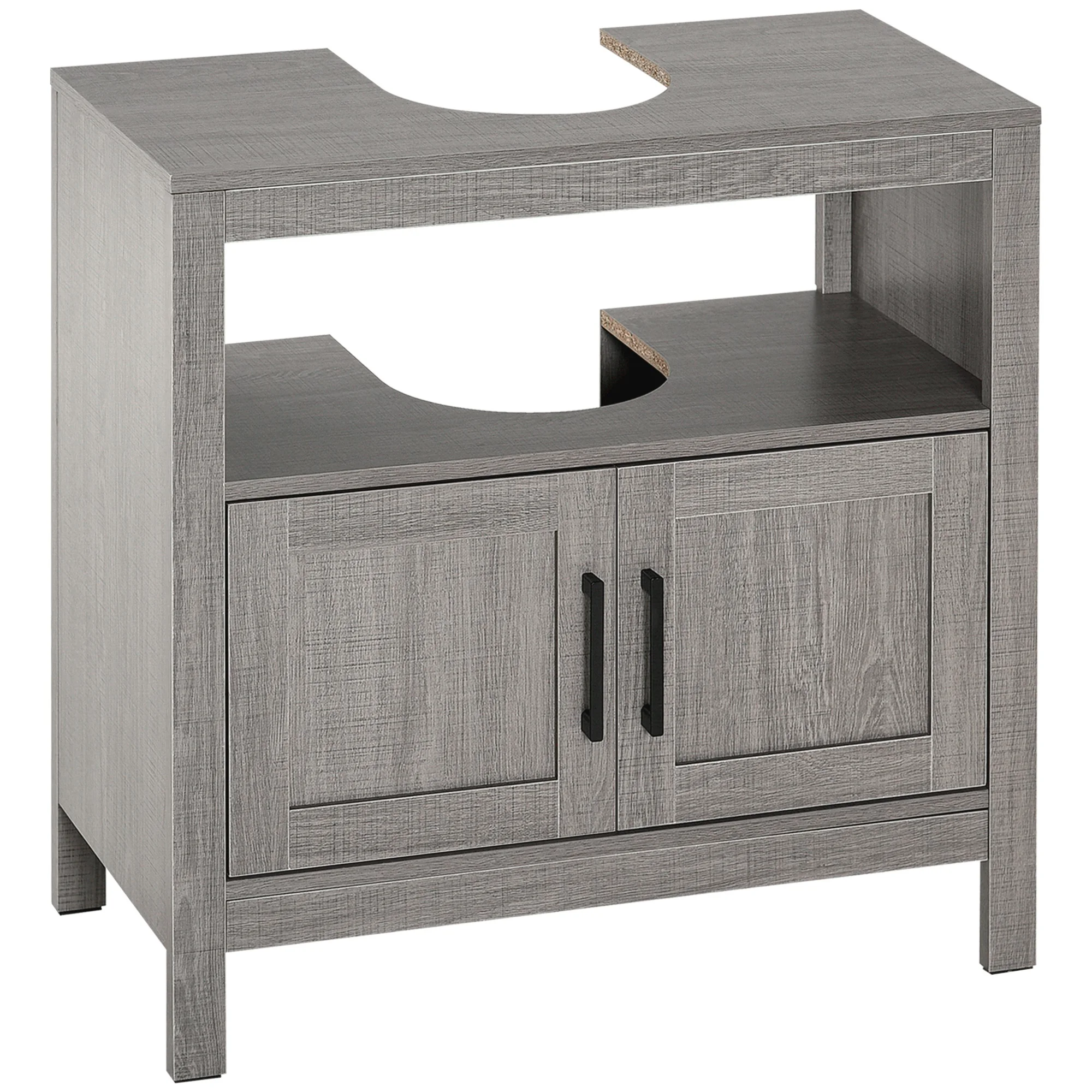 Kleankin Pedestal Sink Storage Cabinet, Bathroom under Sink Cabinet with 2 Doors and Open Shelf, Bathroom Vanity, Gray