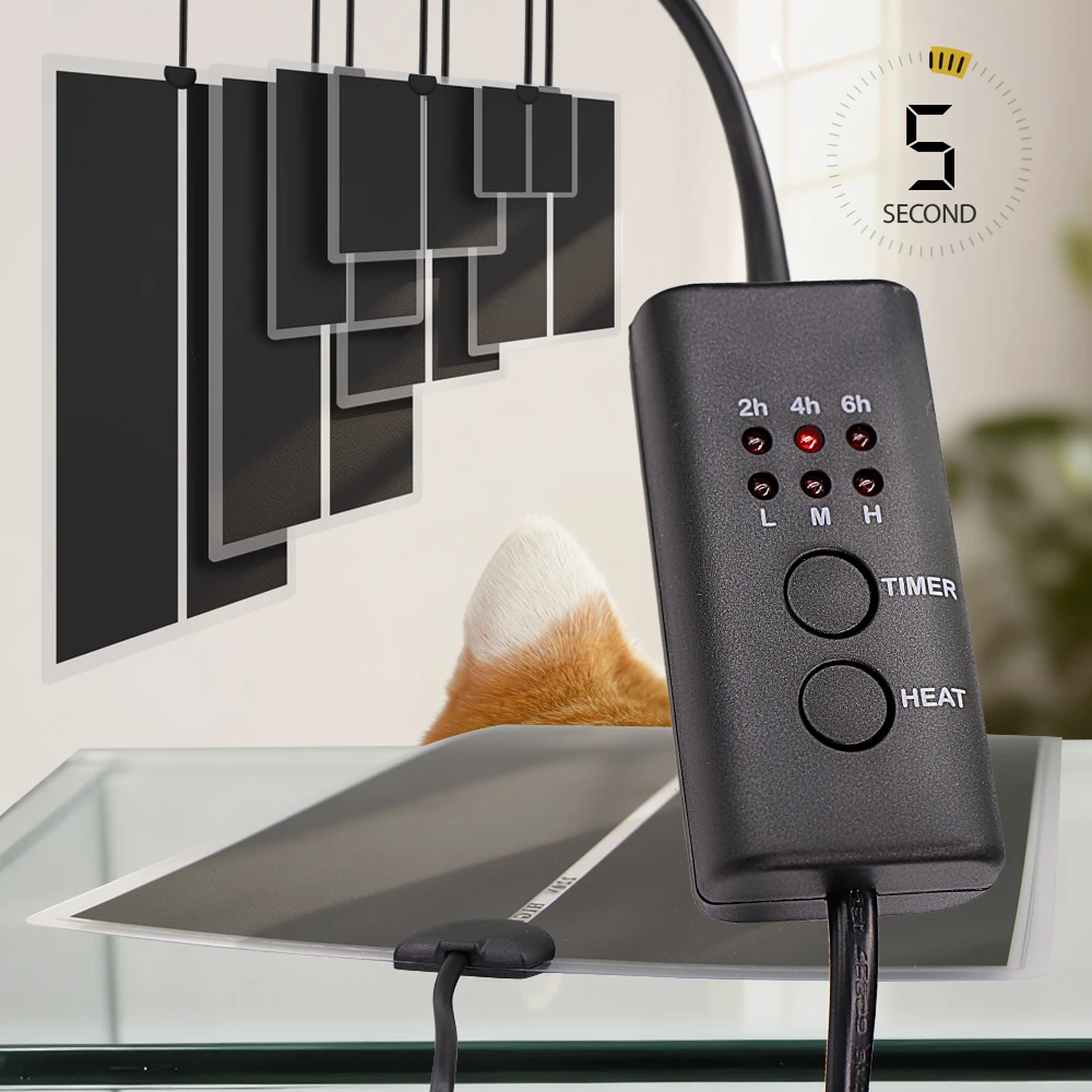 

45W-5W 2/4/6H Timing Pet Heating Pad Reptile Warmer Heat Mat with 3-Gear Temperature Controller Indoor Garden Terrarium Heater