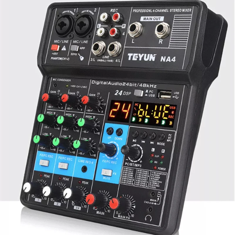 TEYUN 4 canali Mixer Audio portatile professionale Console ingresso Computer 48v potenza modello numero certificazione interfaccia Audio NA4