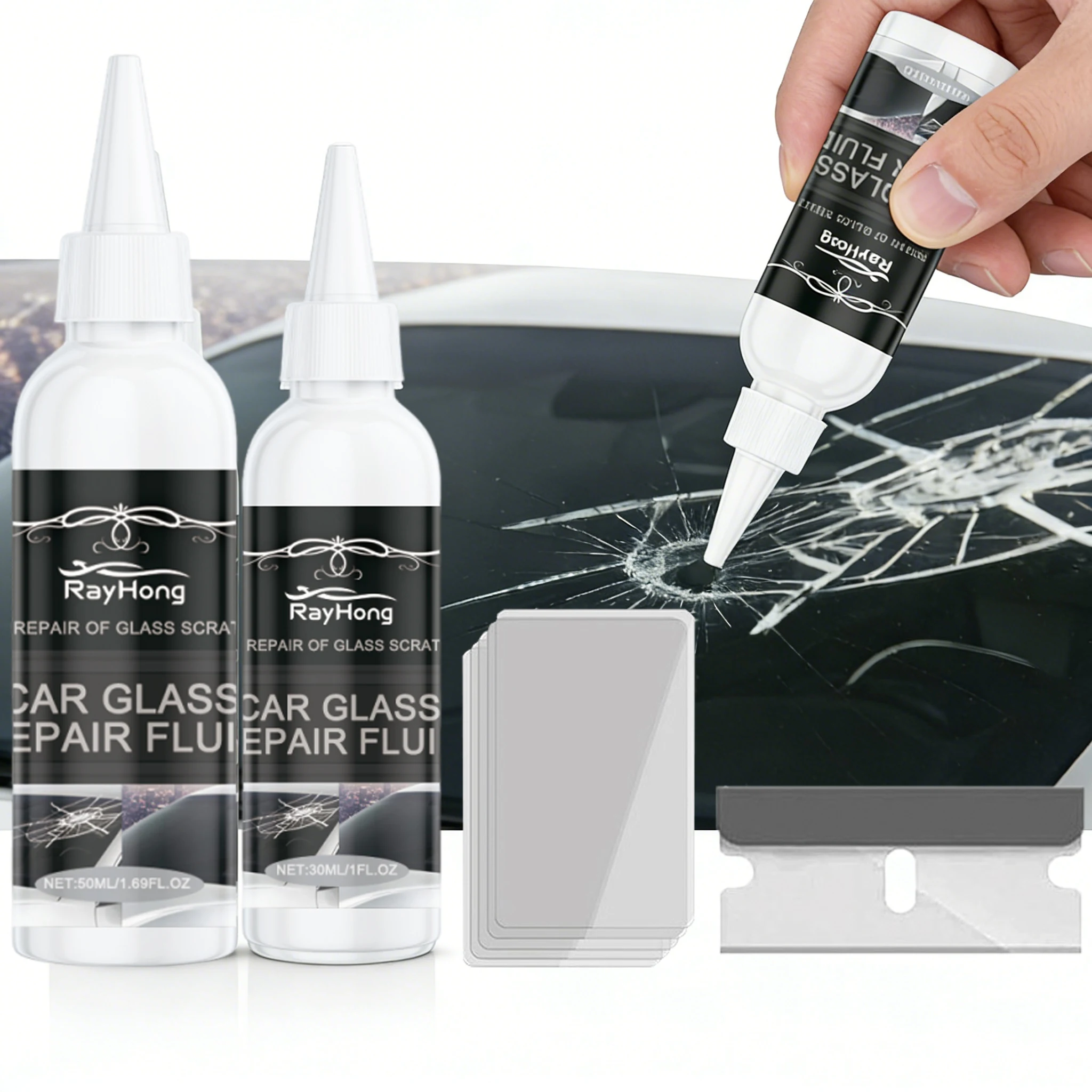 Kit de Reparación de Parabrisas de Coche, Pegamento DIY de Reparación Rápida, Agente de Reparación de Grietas y Desportilladuras en Vidrio de Coche, Reparación Combinada para Todo Tipo de Vidrio