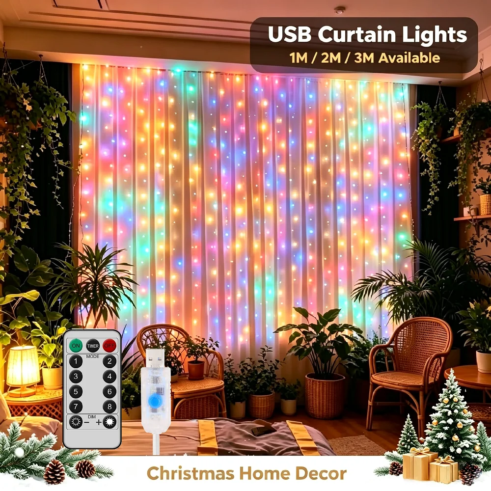USB Powered Decorative Light Fairy Curtain Light for New Year Christmas Ramadan Easter Festive Atmosphere Light String