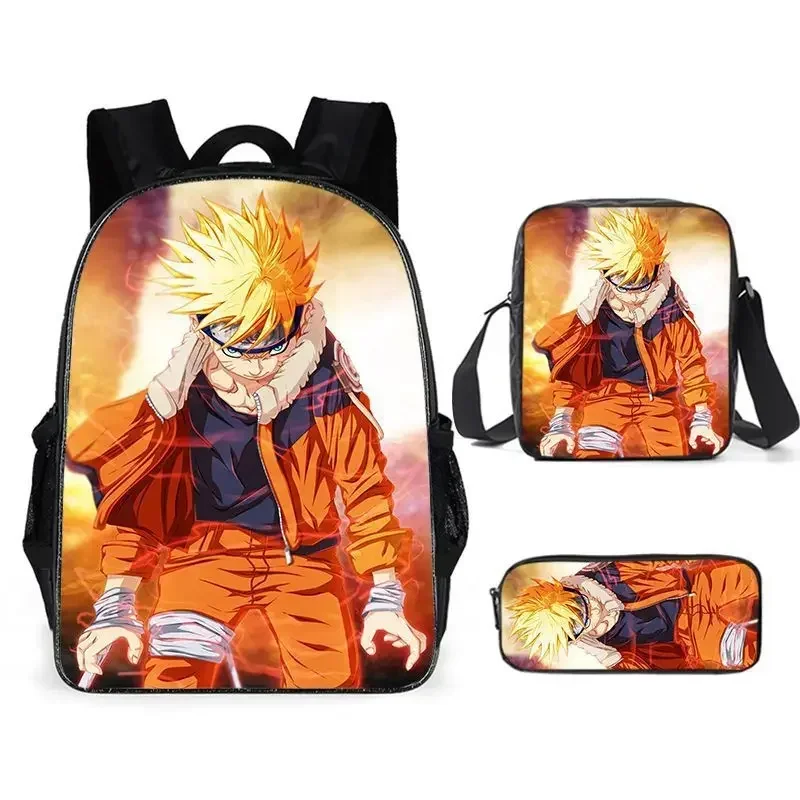 3PC-SET Printed Naruto Backpack Korean Style Primary and Secondary School Bag Crossbody Bag Pencil Case School Bag Mochila