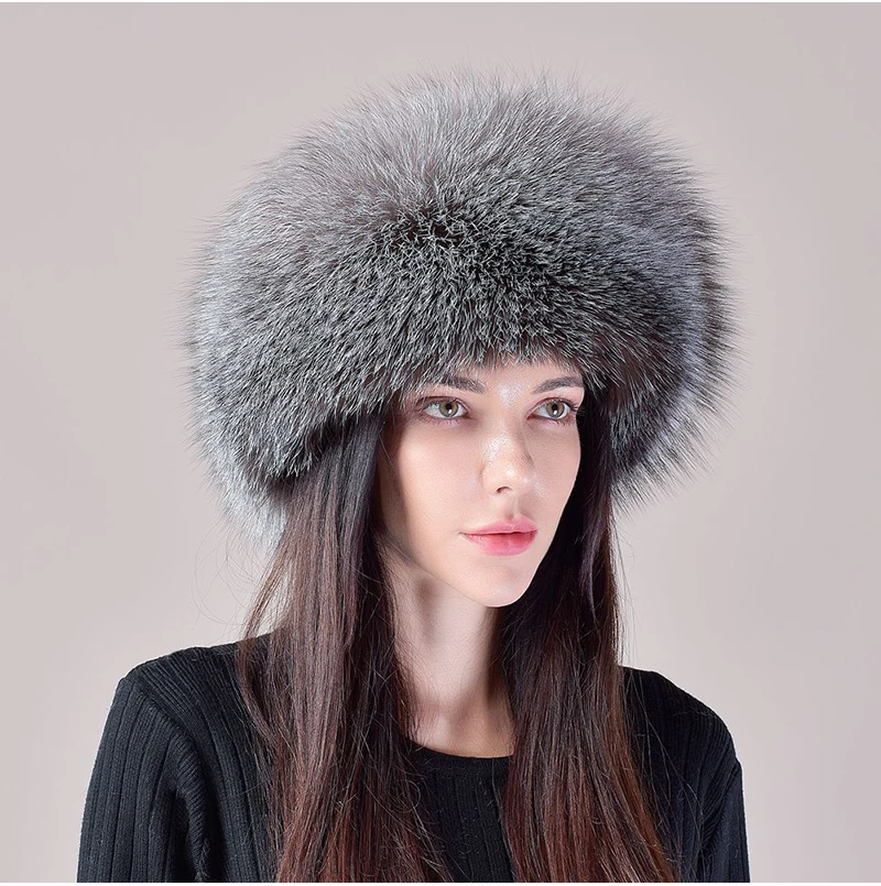 2024 New Style Winter Russian 100% Natural Real Fox Fur Hat Women Quality Real Fox Fur Bomber Hats Hot Real Genuine Fox Fur Caps