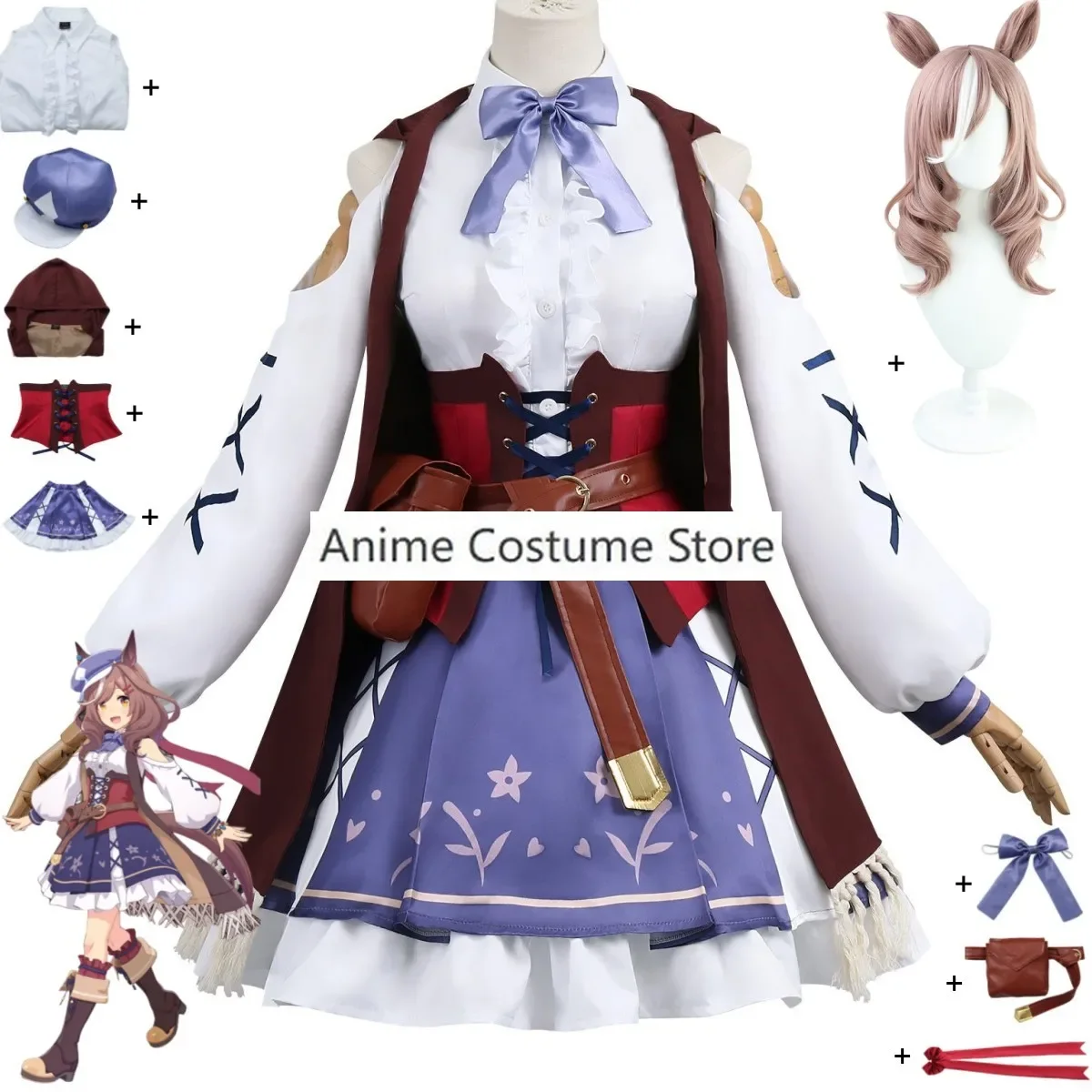 Game Umamusume: Pretty Derby Matikanetannhauser Cosplay Costume Battle Uniform Skirt Wig Adult Woman Lovely Carnival Party Suit