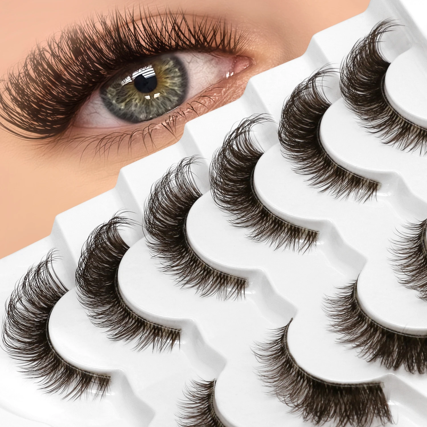 VELTRINAY Brown Lashes Cat Eye Wispy Eyelashes Natural Look False Eyelashes Fox Eye Lash Wispy Fuax Mink Fake Eyelashes