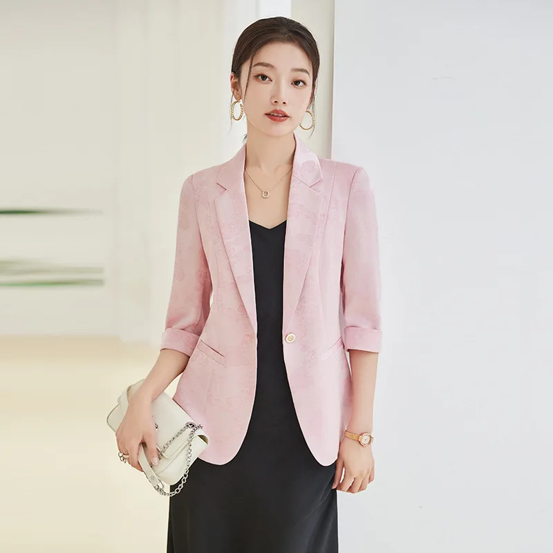 Pink Small Suit Jacket for Women2024New Summer Half Sleeve Small Casual Slim-Fitting Suit Three-Quarter Sleeve Spring and Summer