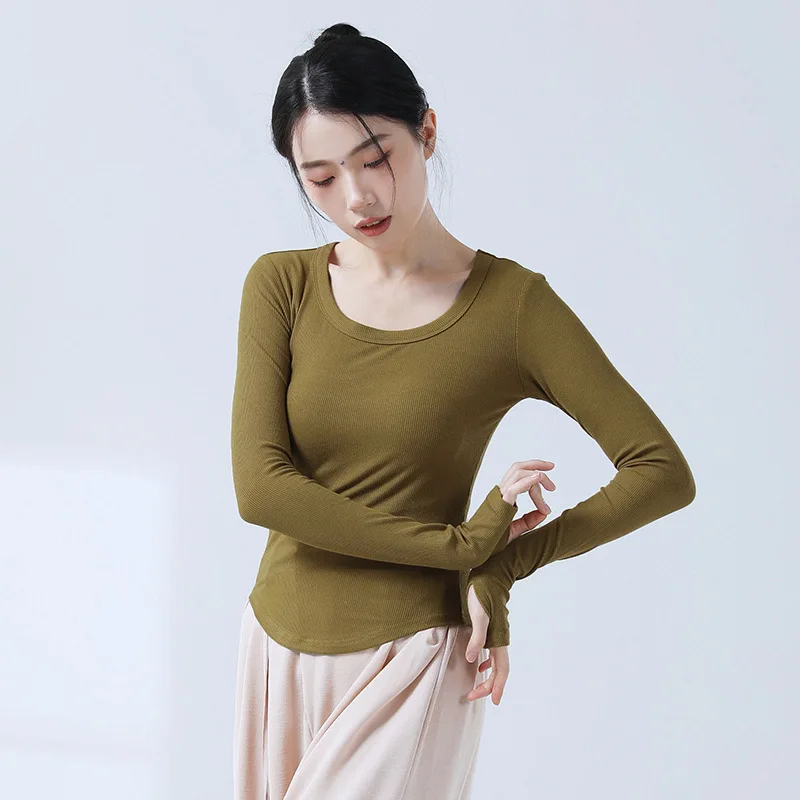 Women Modern Dance Tops Viscose Long Sleeve Ballet Latin Dancing Shirts  Girls Classical Dance Daily Training Basic Yoga Top