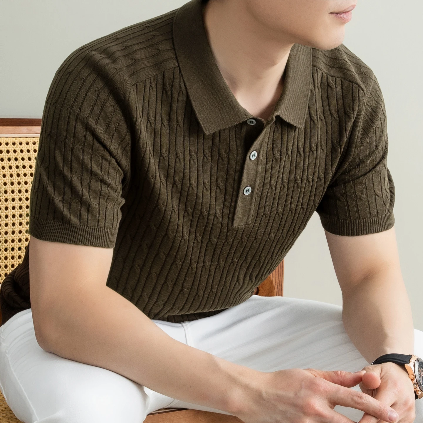 

Летняя мужская трикотажная рубашка-поло Laisel из льна и шелка, с коротким рукавом, повседневная, деловая, для торжественных мероприятий