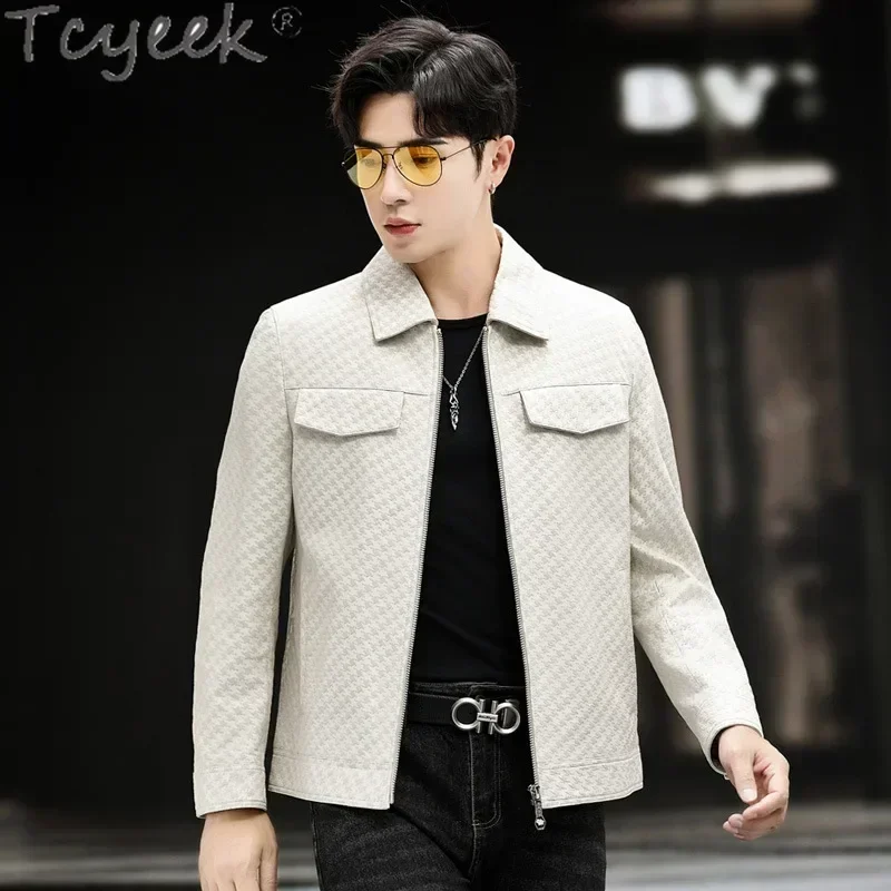 Tcyeek Genuine Leather Jacket Men Clothing Fashion Real Sheepskin Coat Spring Autumn Mens Motocycle Jackets Lapel Jaqueta Couro