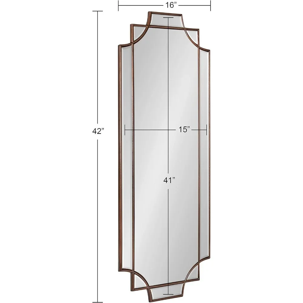 Miroir à Panneau Traditionnel en Bronze, 16x42, Book ine Longueur, Décoration de Ferme, Élégante Géométrie Festonnée à Verrouillage