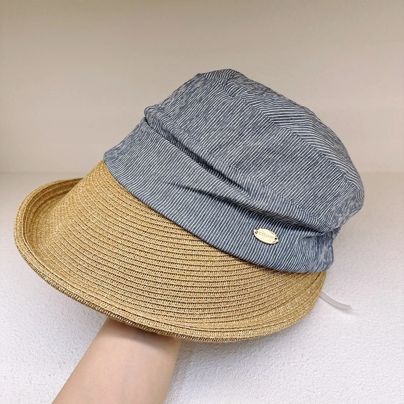 Japanese Grass Woven Spliced Duck Tongue Baseball Cap for Outdoor Versatile, Breathable and Foldable Women