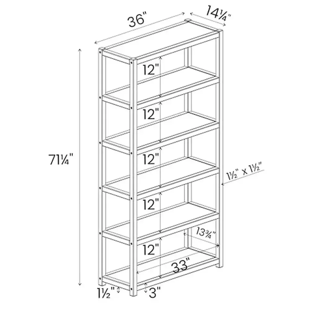 Solid Pine Wood 6-Tier Bookcase Renewable Forests Shelf Unit with Wall Mount Coastal Style Living Room Bedroom Greenport 72