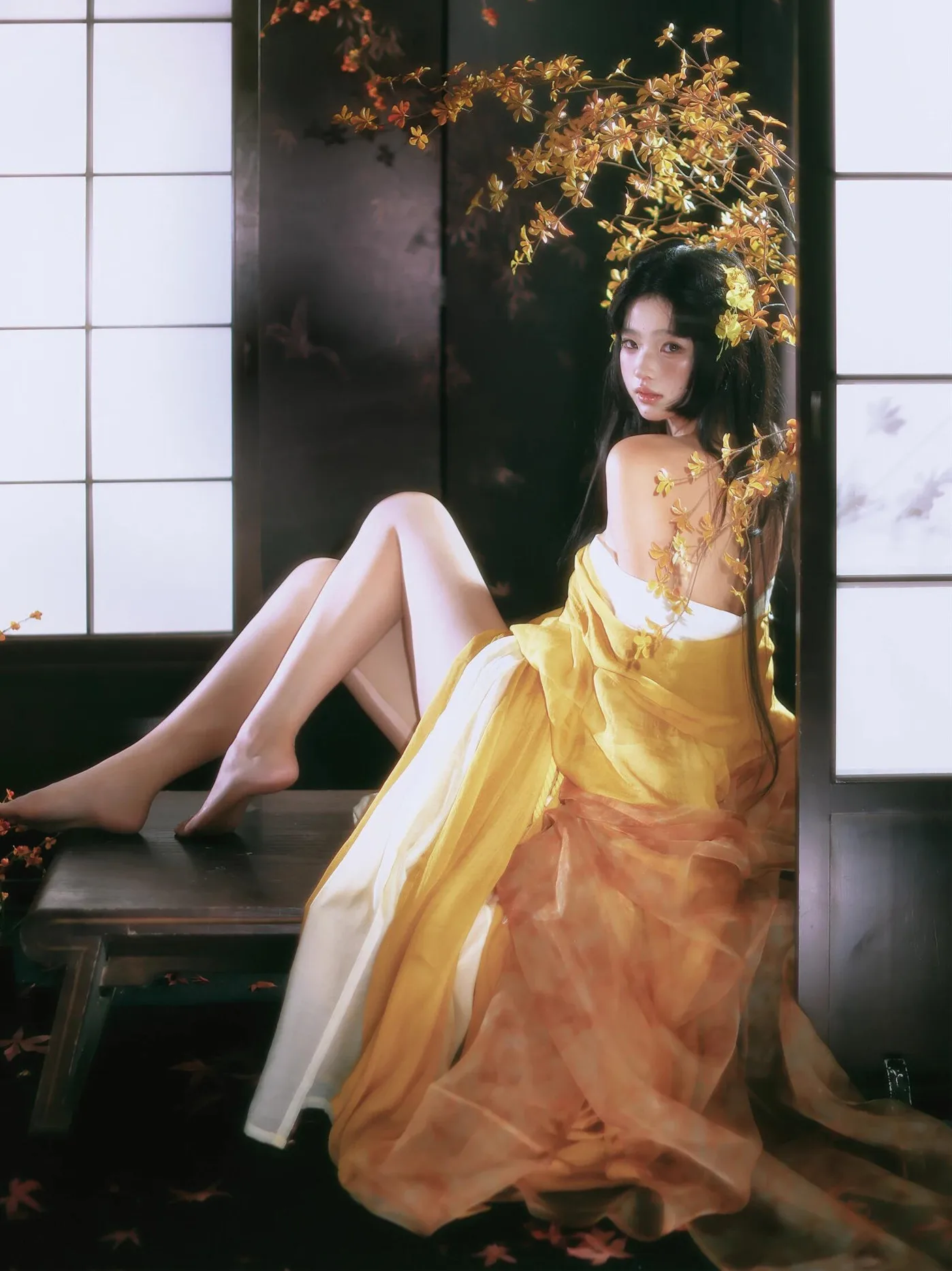 

Новый китайский традиционный костюм Ханьфу для фотосессий, желтый градиент, холодные тона, для фотостудии, традиционный этнический стиль