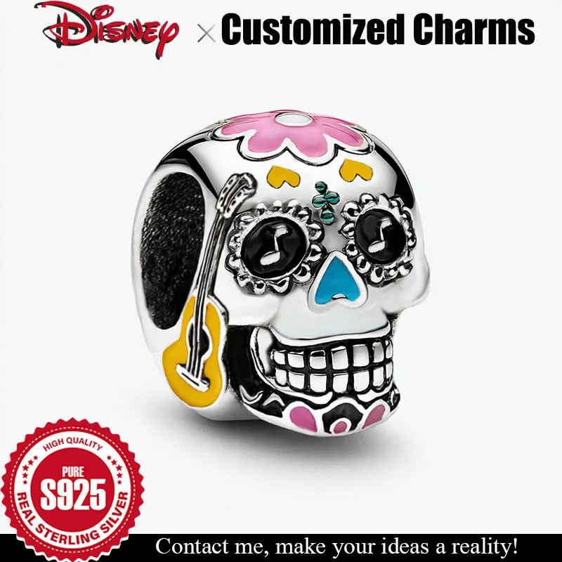 

925 Silver Charm Disney Pixar's Coco Skull Customizable beads for bracelet Original female Jewelry accessories Halloween gifts