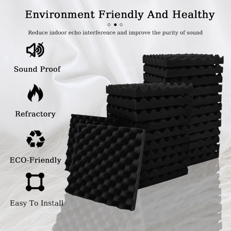 TOUO Acoustic Foam 6/12/24 Pcs Egg Crate Sound Insulation Sound-absorbing Soundproof Foam Panels Ceiling Self-adhesive Sponge