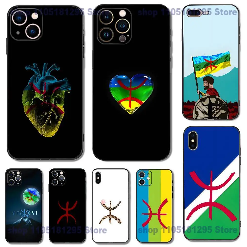 

Amazigh Berber Flag Phone Case For iPhone 17,16,15,14,13,12,11,XR,Pro,XS,Max,XR,Plus,Mini Soft Silicone Black Shockproof