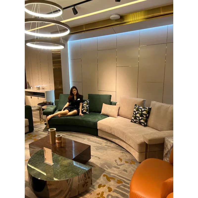 Modern double color matte leather sofa large apartment villa high-end curved sofa furniture