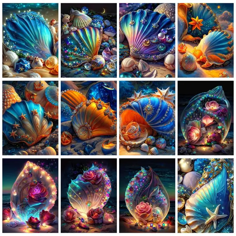 

RUOPOTY Full Round Diamond Painting Sea Shell 5D DIY Diamond Embroidery Mosaic Landscape Art Kits Home Decoration