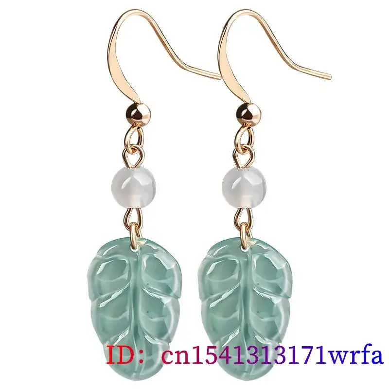 Burmese Jade Leaf Earrings Accessories Natural Gemstones Stone 925 Silver Jewelry Blue Gifts Carved Women Amulets Charm Jadeite