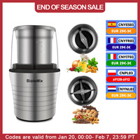 BioloMix 300W Electric Spices and Coffee Bean Grinder Wet and Dry 2-in-1 Double Cups Stainless Steel Body and Miller Blades