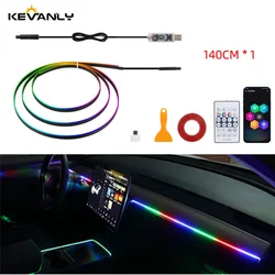 KEVANLY 140/55.1inch Car Ambient Lights 1in1 Universal LED Symphony RGB Atmosphere Lamp USB APP Remote for Tesla Model 3 Y S X