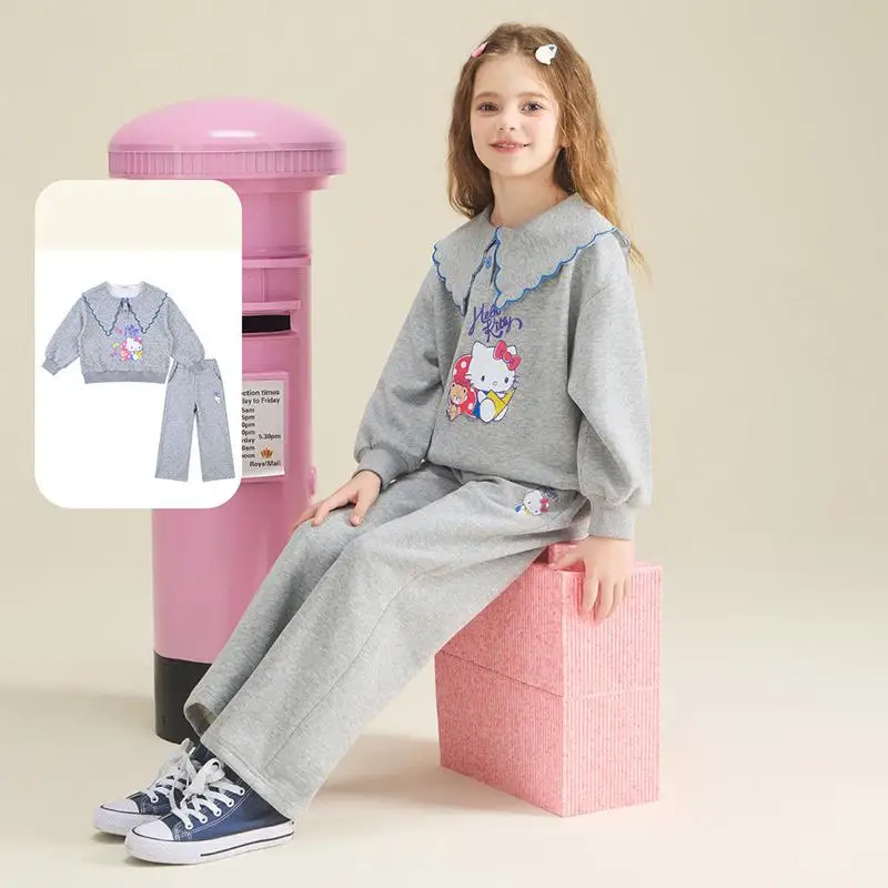 

Sanrio Hello Kitty Girl Fall Clothing Spring Lace Long Sleeves Coat Pants Children Suit Leisure Motion Kawaii Anime Fashion New