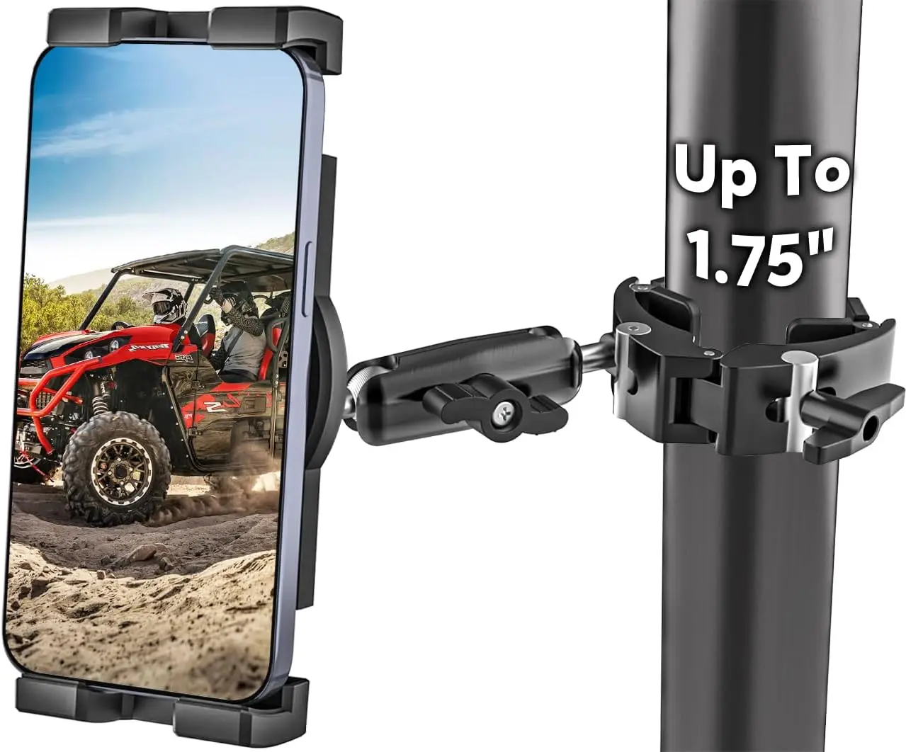 

Phone Mount Anti-Vibration Heavy Duty UTV/SXS Phone Holder with 360° Adjustable Arm, Aluminum Alloy Roll Bar Bracket Fit