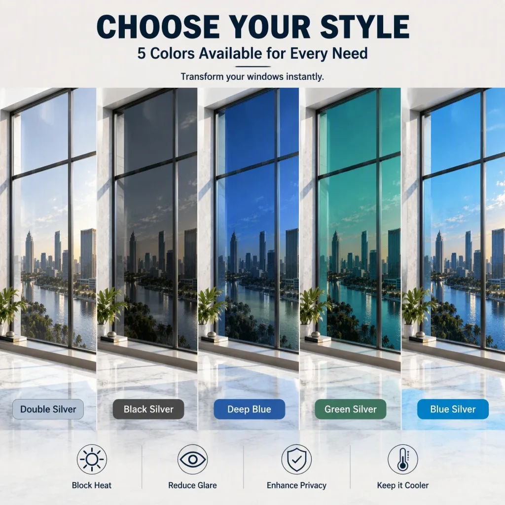 One Way Mirror Window Film Roll Static Cling Removable Heat Block Anti Glare UV Block Privacy for Home Office Car