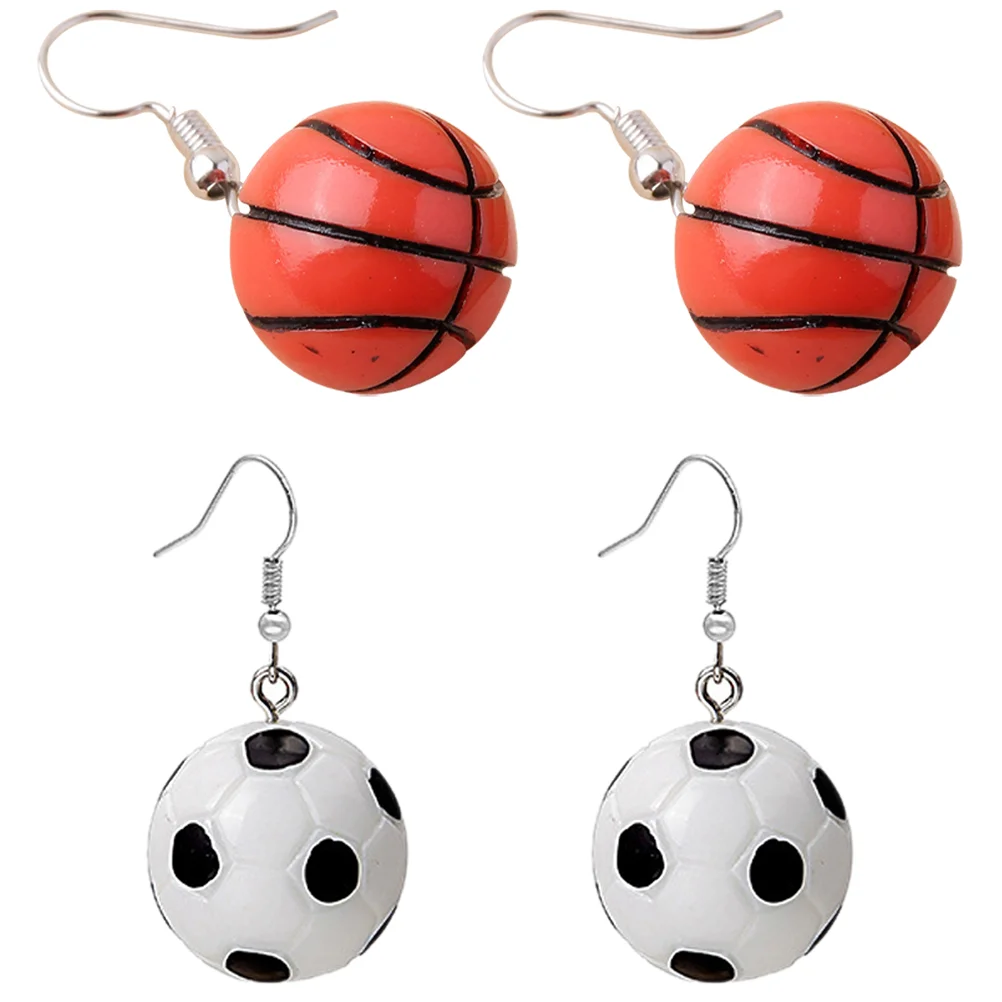 

2 Pairs Sports Style Mini Simulated Resin Football Basketball Earrings Girls Bulk Decorative Charm Lovely Miss Shaped