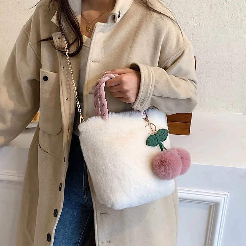 20cm kawaii branco sacos macios para meninas mulheres mochila de pelúcia brinquedos recheados cereja bonito de pelúcia crossbody saco de pele ombro