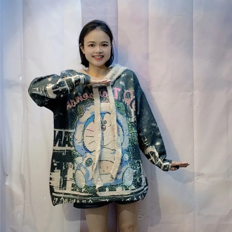 Nouveau sweat-shirt à capuche épais en fausse fourrure de vison pour femmes, coupe ample, robuste, estampage à chaud, pull polyvalent doux et collant