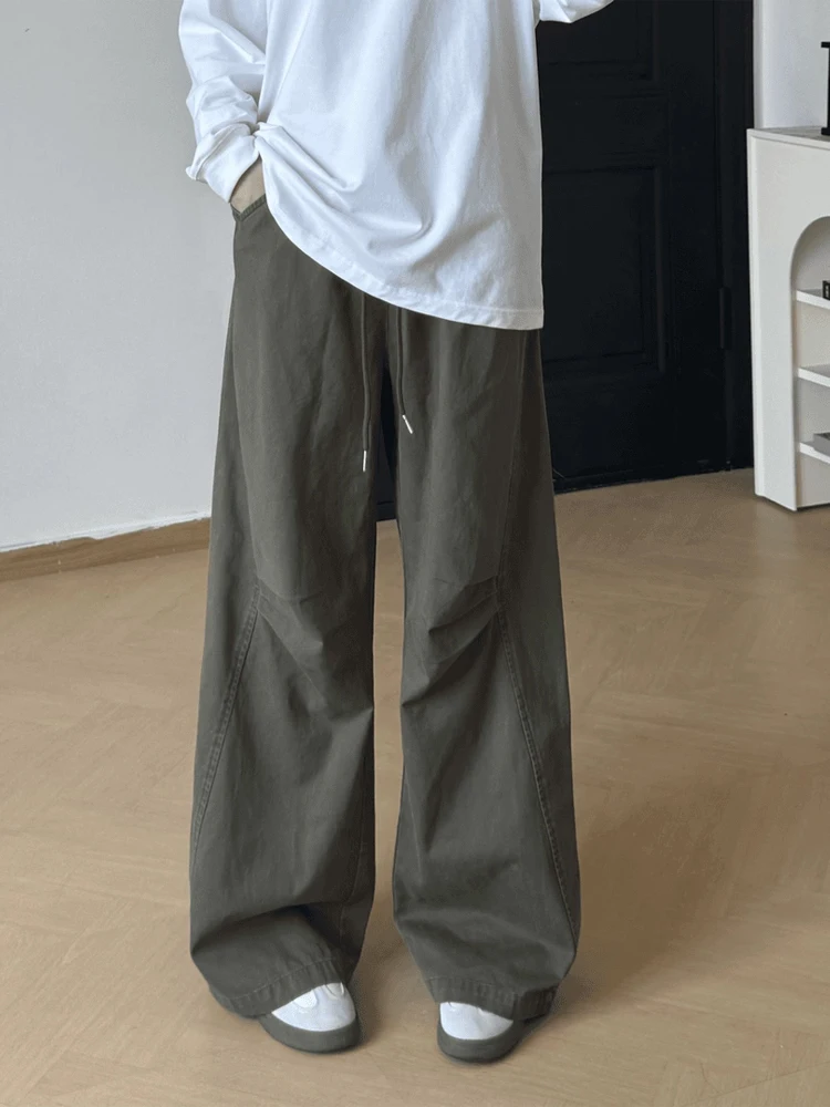 

Мужские повседневные брюки в стиле милитари, осенние, в американском ретро-стиле, плиссированные, свободные, прямые, широкие, парашютные, длинные брюки