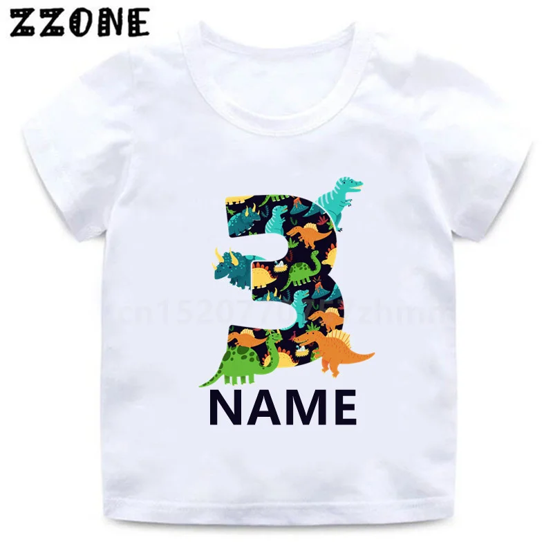 Boys T Shirts Happy Birthday 1 2 3 4 5 6 7 8 9 Years Kids Tshirt Cartoon Dinosaur T-shirts Children Tops Girls Clothes,HKP2684