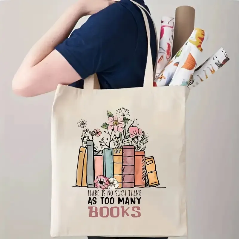 كتاب الأزهار نمط قماش حمل حقيبة المرأة الزهرة البرية والكتب حقيبة تسوق خمر المعلم قابلة لإعادة الاستخدام حقيبة كتف الإناث