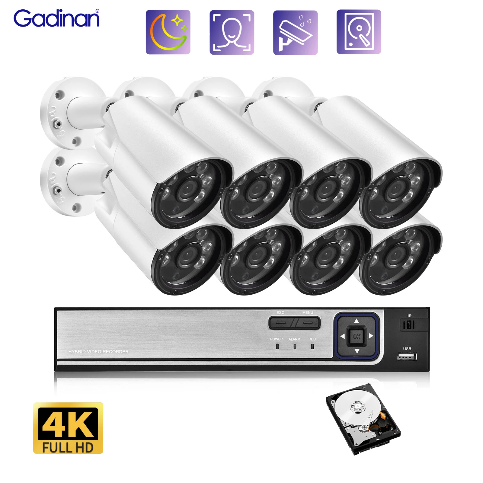 

Gadinan H.265 8CH POE System 8MP Audio IP Camera CCTV NVR Outdoor Face Detection Home Video Surveillance Kit AI Motion Detection