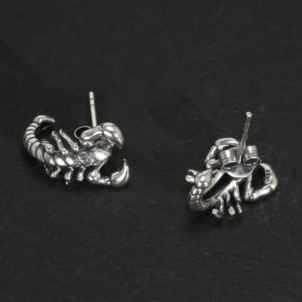 Vintage S925 Sterling Silver 3D Scorpion Earrings Men and Women Animal Gothic Punk Thai Silver Fine Jewelry