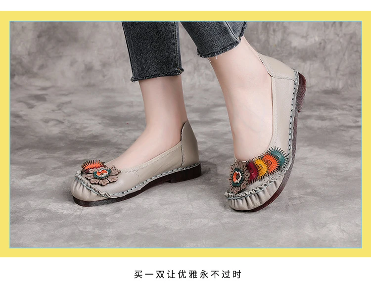 Neue handgefertigte Ballerinas aus echtem Leder für Damen mit Blumenapplikation, ethnische flache Schuhe für Damen, Vintage-Slip-On-Flats, Damen-Mokassins – Detail 17