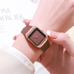 Fashion 2024 Women's Simple Brand Square Calendar Brown Quartz Watch Casual Silicone Strap Female Clock Wristwatch