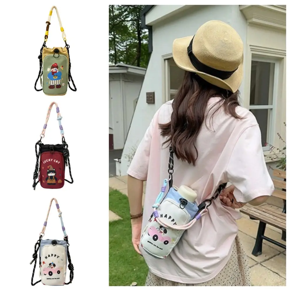 

Dopamine Style Water Bottle Bag Bucket Shape Versatile Lightweight Bag Cartoon Printed Portable Fashionable Crossbody Bag