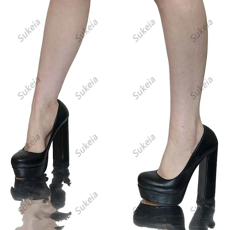 

Sukeia/Новое поступление, женские туфли-лодочки без шнуровки из искусственной кожи с круглым носком, черные вечерние туфли, женские американские большие размеры 5-20