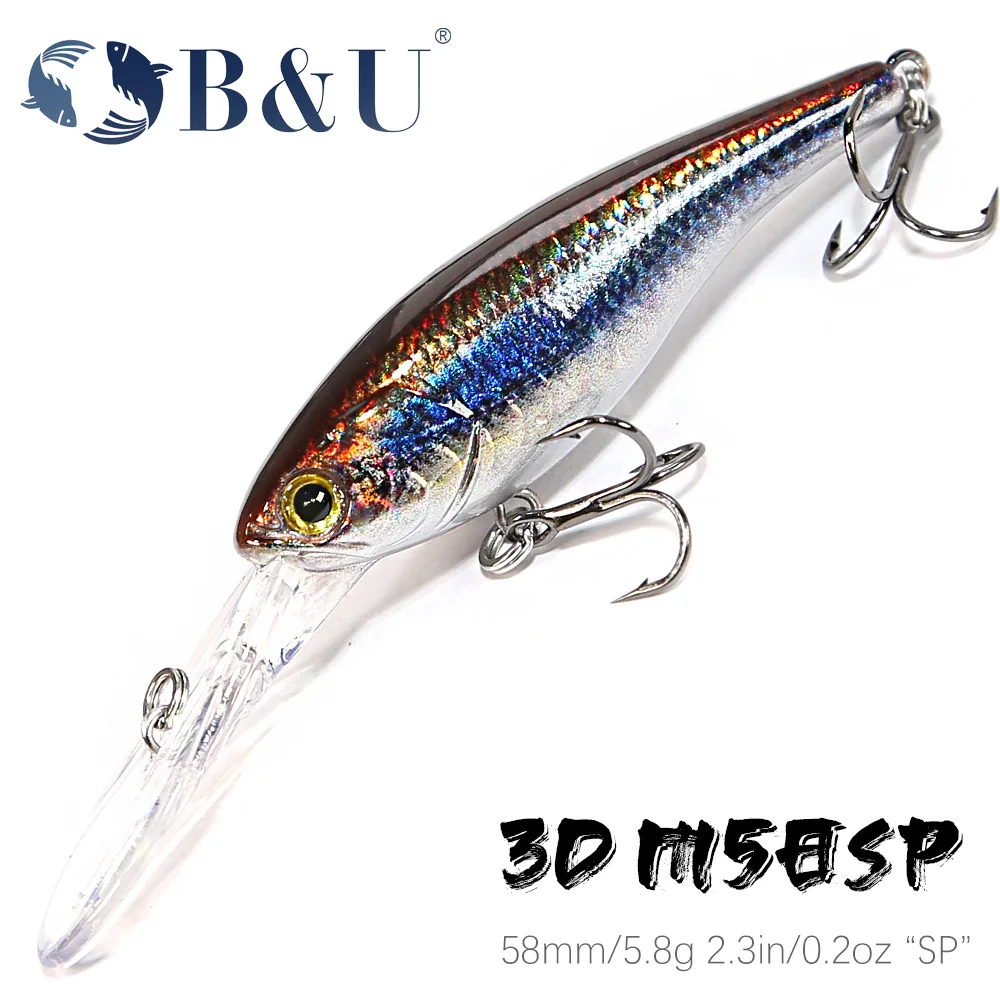 

B&U Suspend Fishing Lures Minnow with Long CastingSystem,Hard Bait, Wobblers,Swimbait 58mm 3D Printing fishing lure