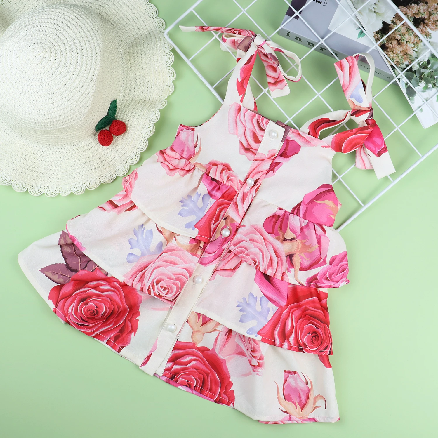 Baby Girls Summer Dress Sling Flower print Casual Dresses Pattern Girls Party Dress Sleeveless Ruffle Dress 12 Months - 5 Years