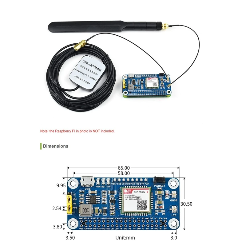 HAT Waveshare NB-Iot/Cat-M(EMTC)/GNSS pour Raspberry Pi, basé sur SIM7080G, applicable à l'échelle mondiale, interface USB embarquée